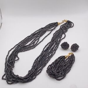 Trifari Black Seed Bead Jewelry Set